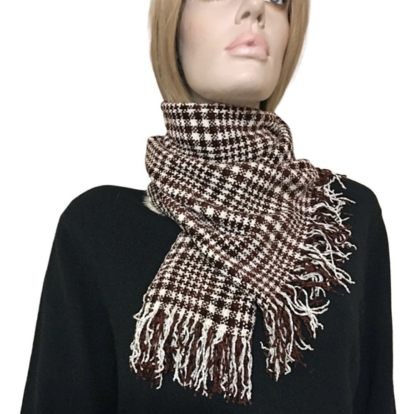VINTAGE Mater Materiae Houndstooth Fringed Scarf Italy UNISEX - Picture 3 of 10